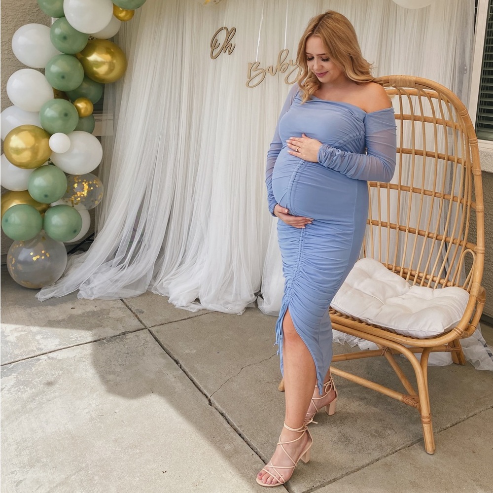 Powder baby blue maternity dress